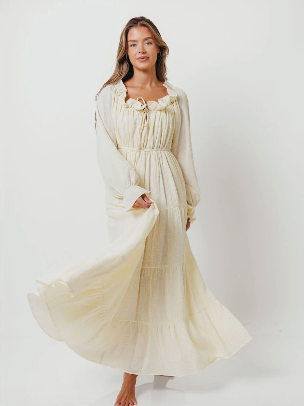 Worth Collective -Golden Hour 100% Cotton Maxi Dress in Cream - Bump Friendly